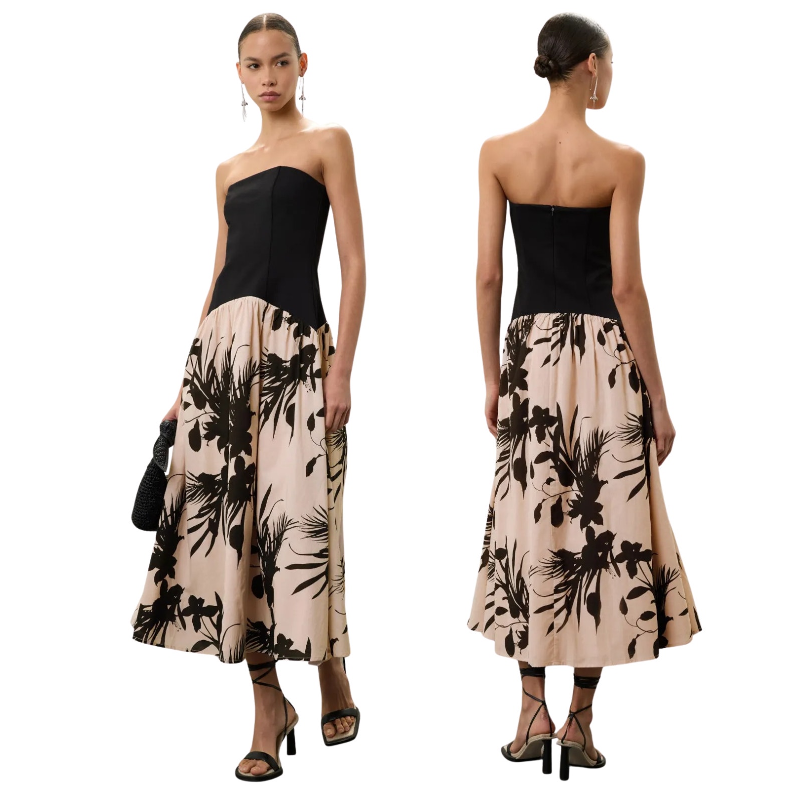 Love Whit By Whitney Port Strapless Dress Midi Drop Waist Garden Party Summer Xs